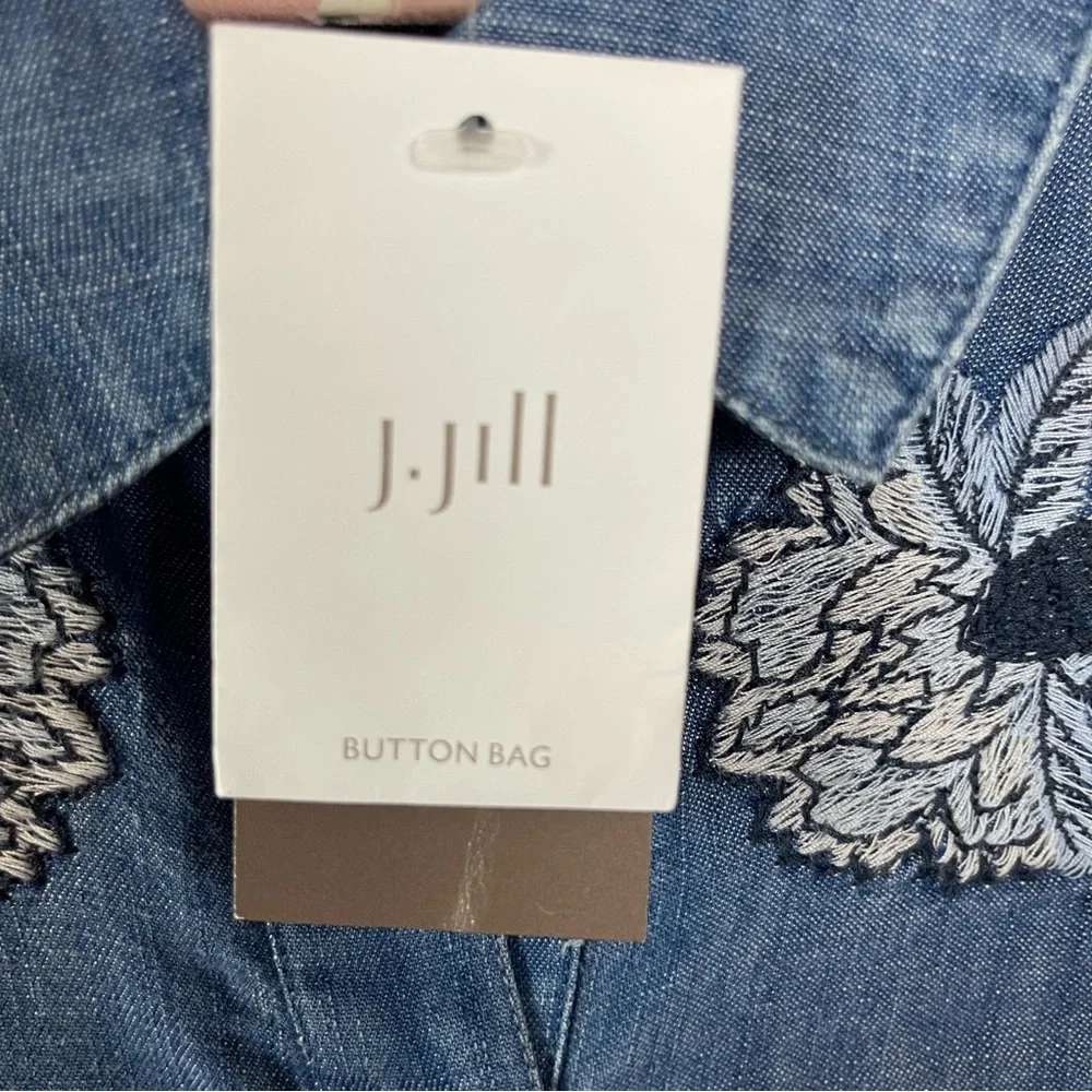 Blue Floral Embroidered Button-Up Shirt, 3X - Picture 5 of 15